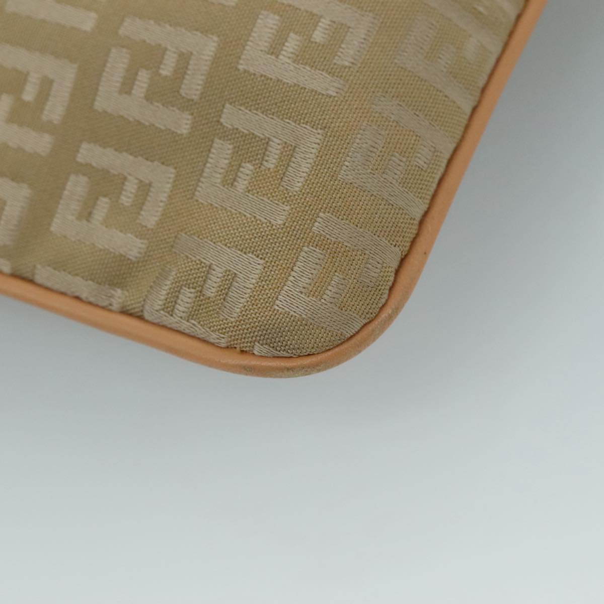 FENDI Zucchino Canvas Shoulder Bag Beige Gold bs21960