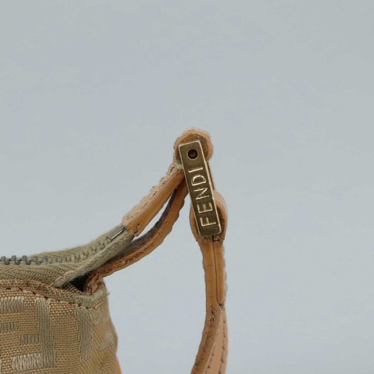 FENDI Zucchino Canvas Shoulder Bag Beige Gold bs21960