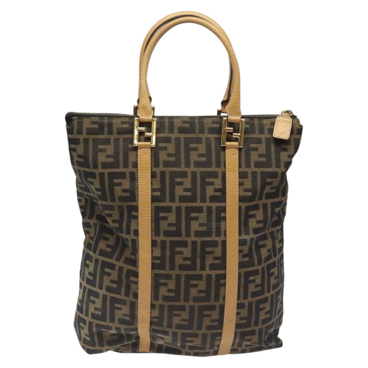 FENDI Zucca Canvas Tote Bag Brown Black gold bs22159