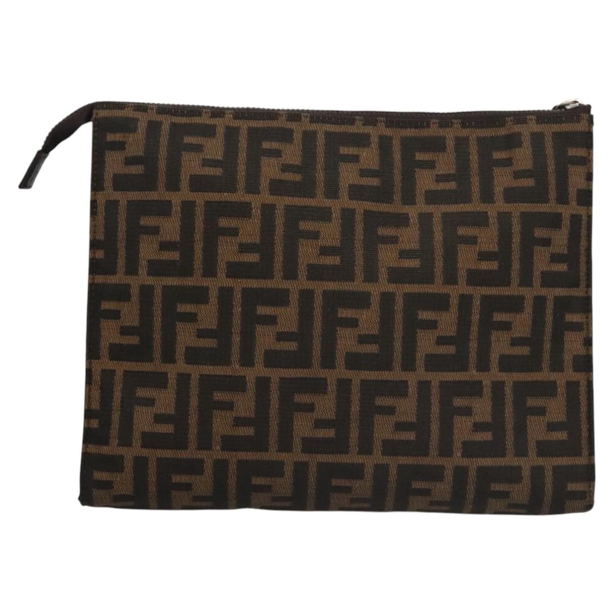 FENDI Zucca Canvas Clutch Bag Brown bs22209