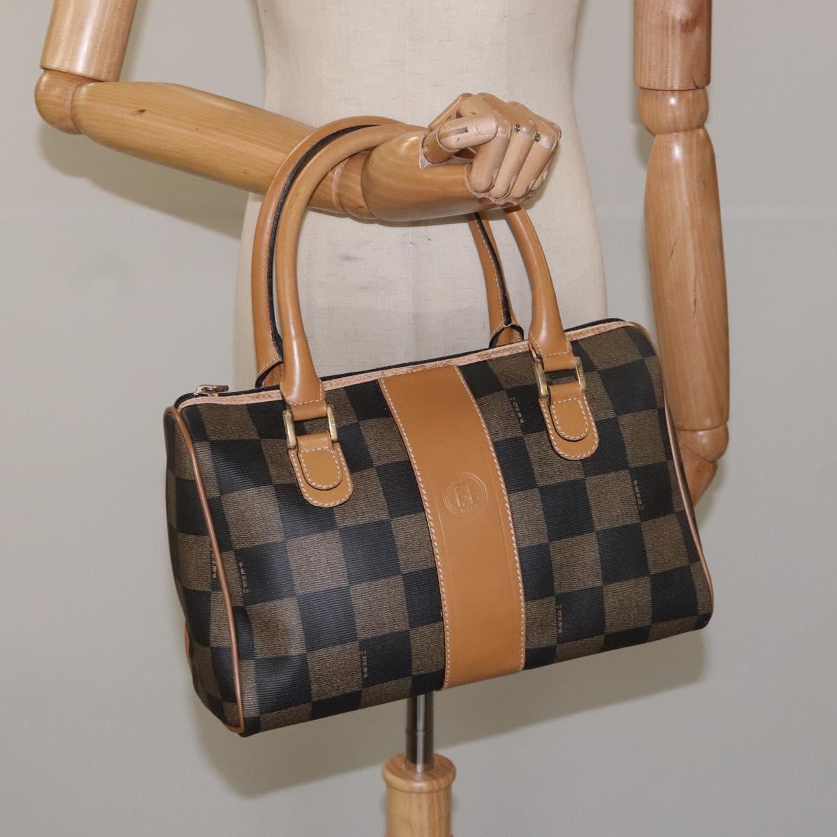 FENDI Pecan Canvas Hand Bag Brown Black bs22633