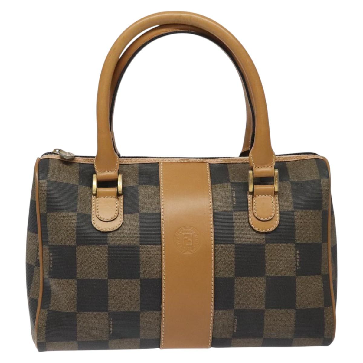 FENDI Pecan Canvas Hand Bag Brown Black bs22633