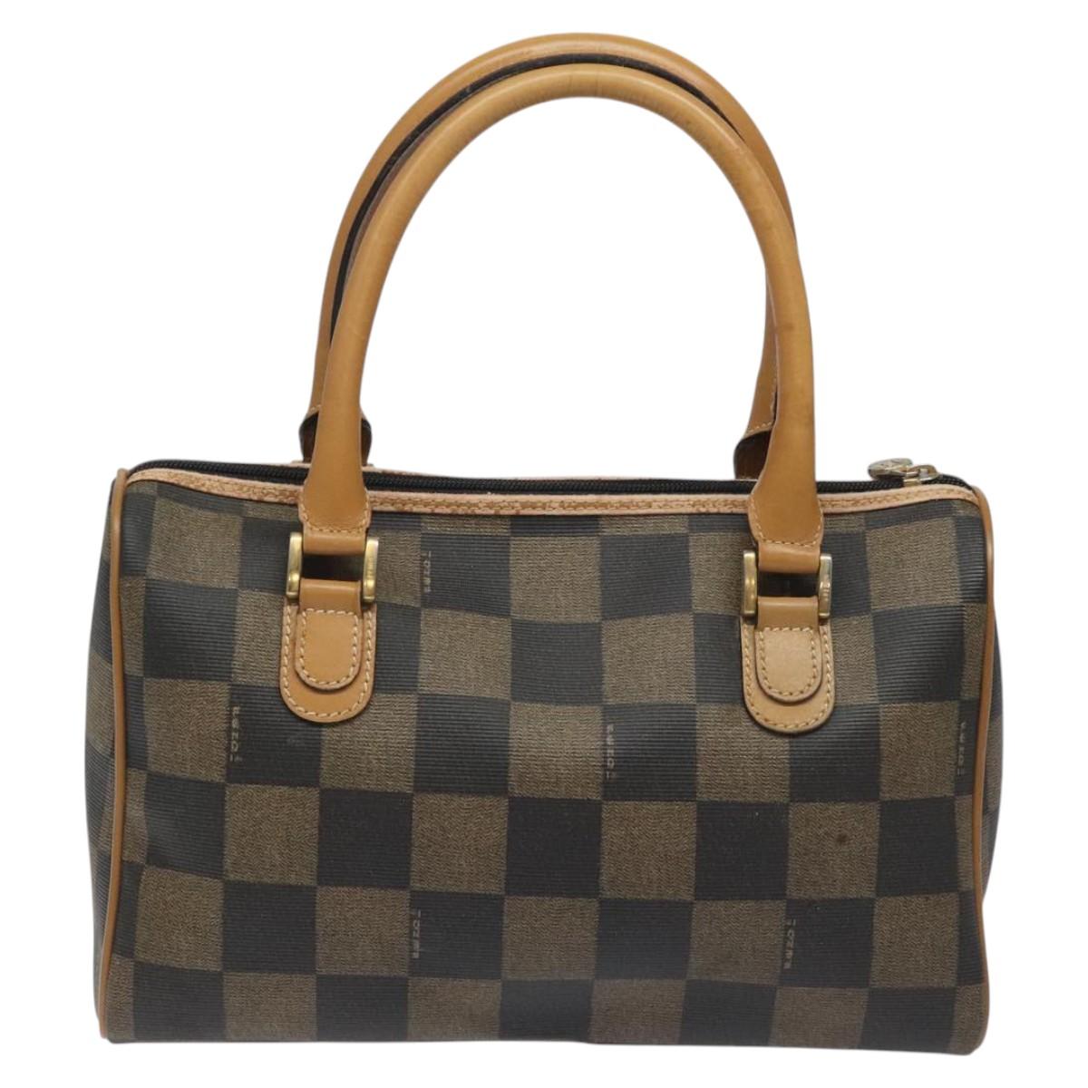 FENDI Pecan Canvas Hand Bag Brown Black bs22633
