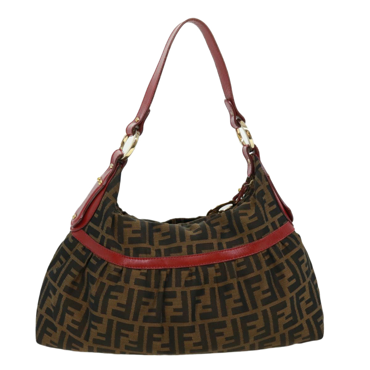 FENDI Zucca Canvas Shoulder Bag Brown Black bs2858