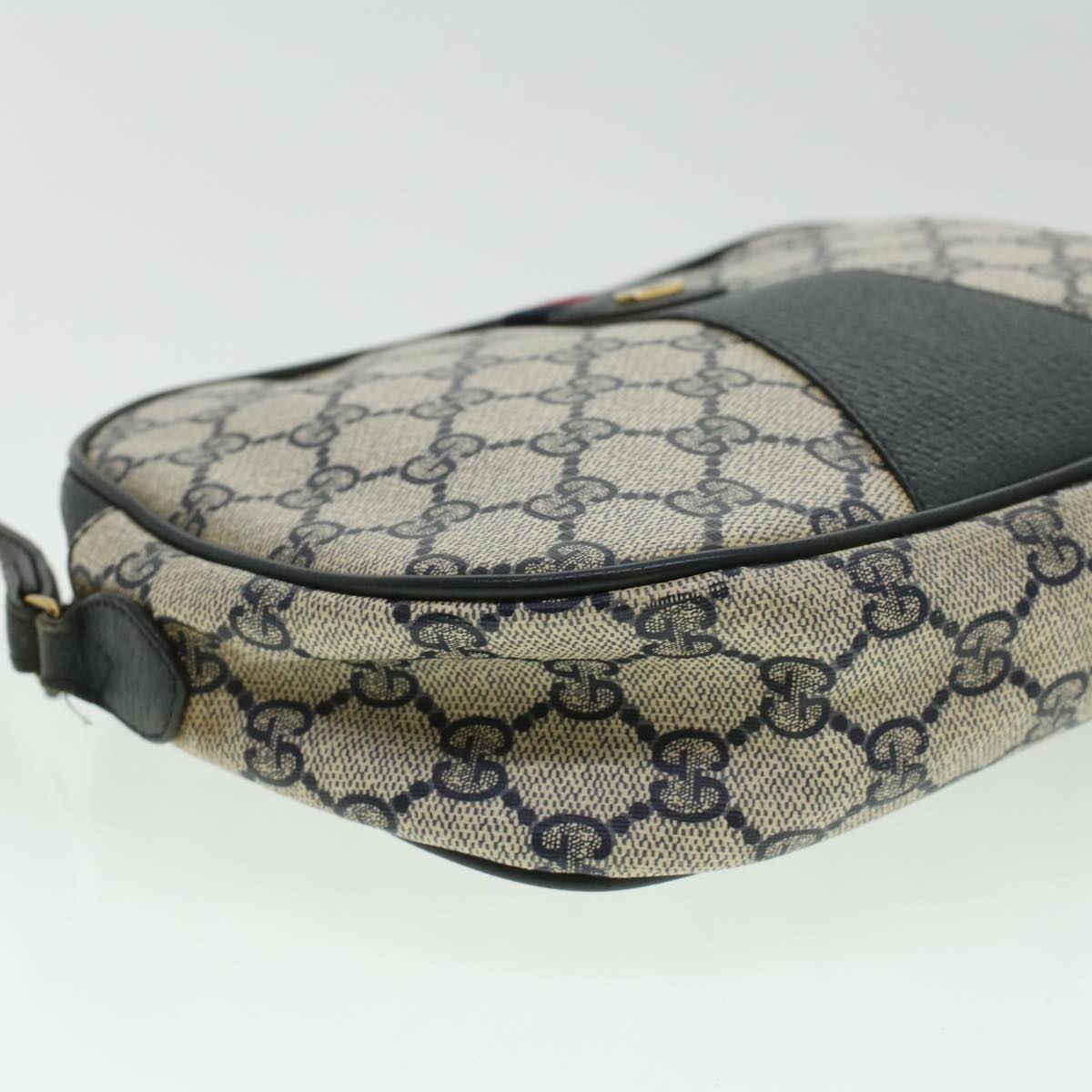 GUCCI Sherry Line GG Canvas Clutch Bag PVC Leather Navy Red bs2972