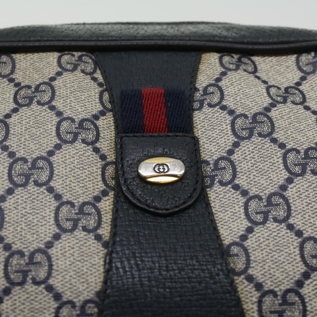 GUCCI Sherry Line GG Canvas Clutch Bag PVC Leather Navy Red bs2972