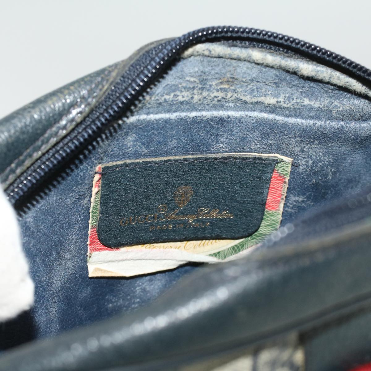 GUCCI Sherry Line GG Canvas Clutch Bag PVC Leather Navy Red bs2972