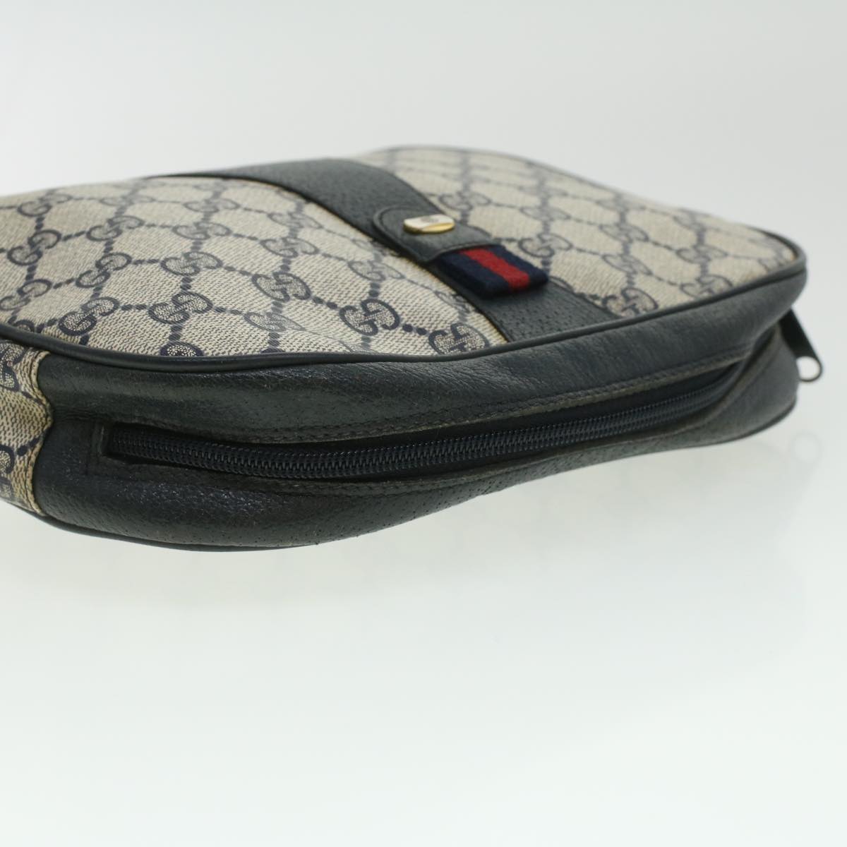 GUCCI Sherry Line GG Canvas Clutch Bag PVC Leather Navy Red bs2972