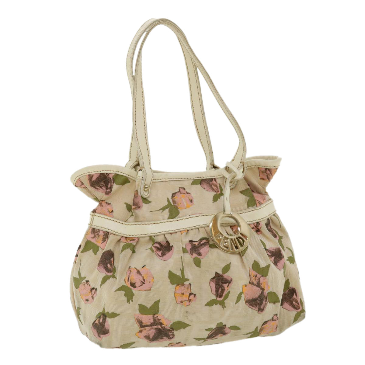 FENDI Zucca Canvas Flower Hand Bag Beige bs3174