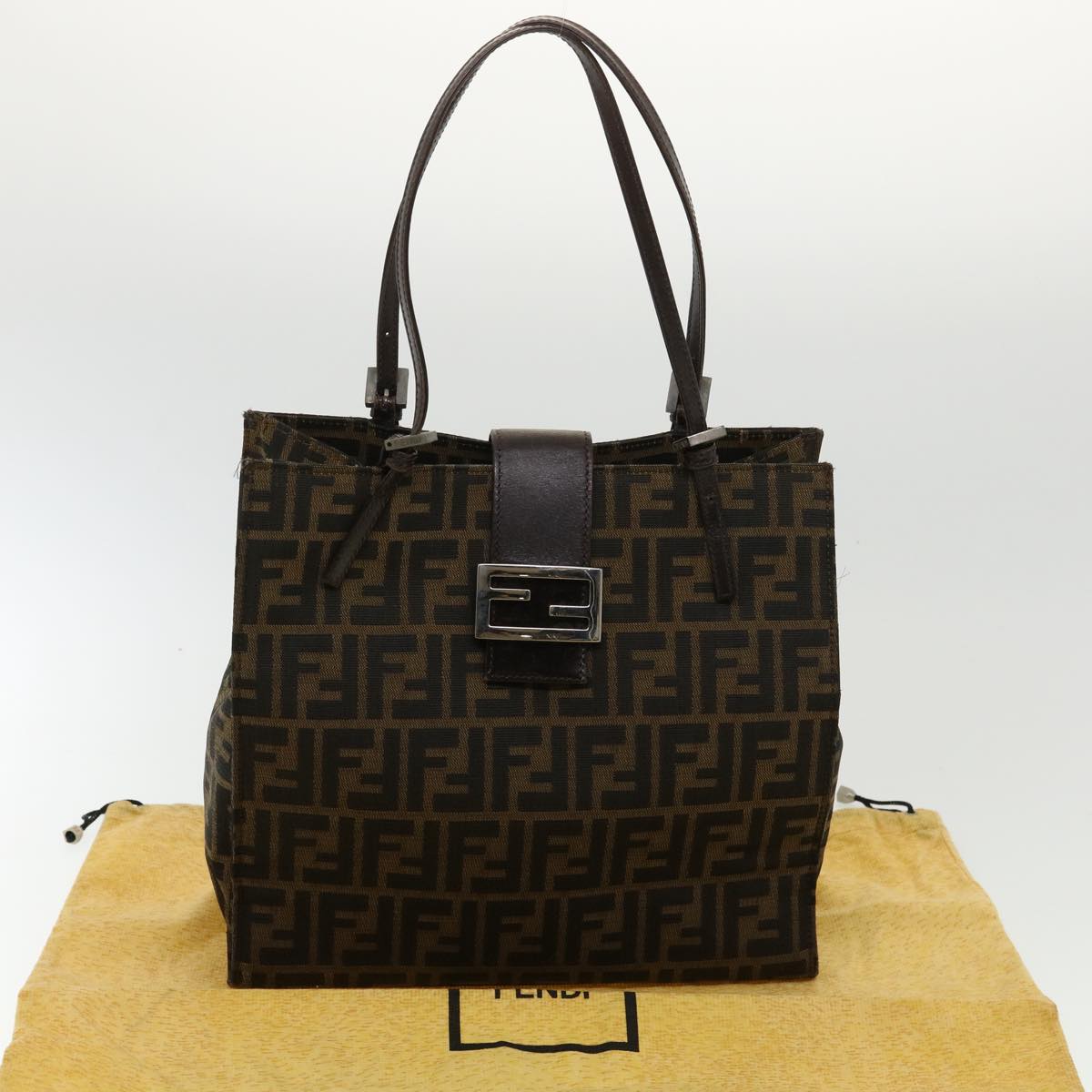 FENDI Zucca Canvas Tote Bag Brown Black bs3224