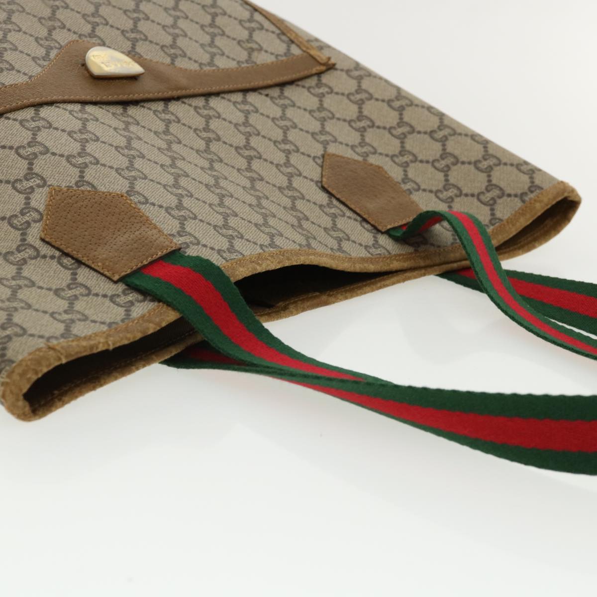 GUCCI GG Plus Canvas WebSherry Line Tote Bag Beige Red Green bs3253