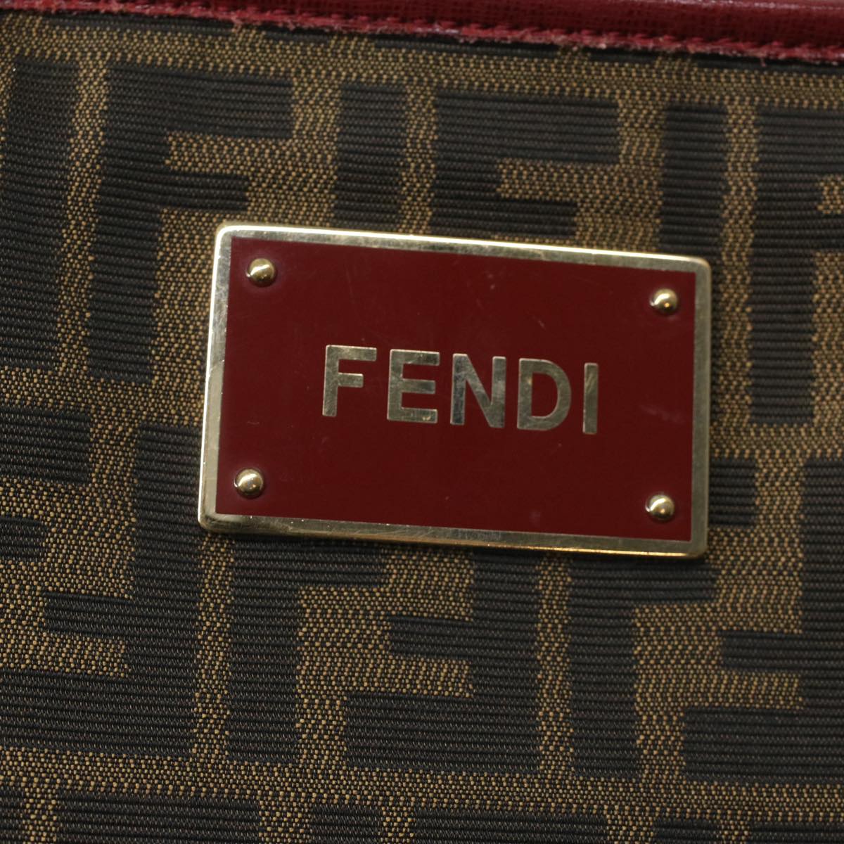 FENDI Zucca Canvas Shoulder Bag Brown Red bs3494