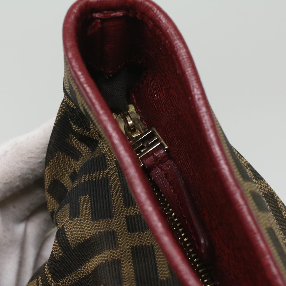 FENDI Zucca Canvas Shoulder Bag Brown Red bs3494