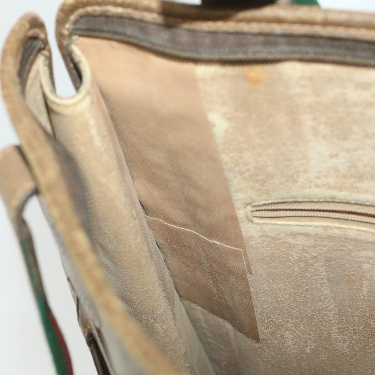 GUCCI GG Canvas Web Sherry Line Tote Bag PVC Leather Beige 89.02.092 bs4214