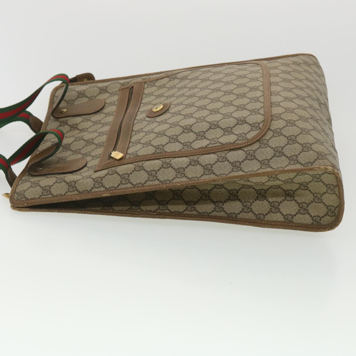 GUCCI GG Canvas Web Sherry Line Tote Bag PVC Leather Beige 89.02.092 bs4214