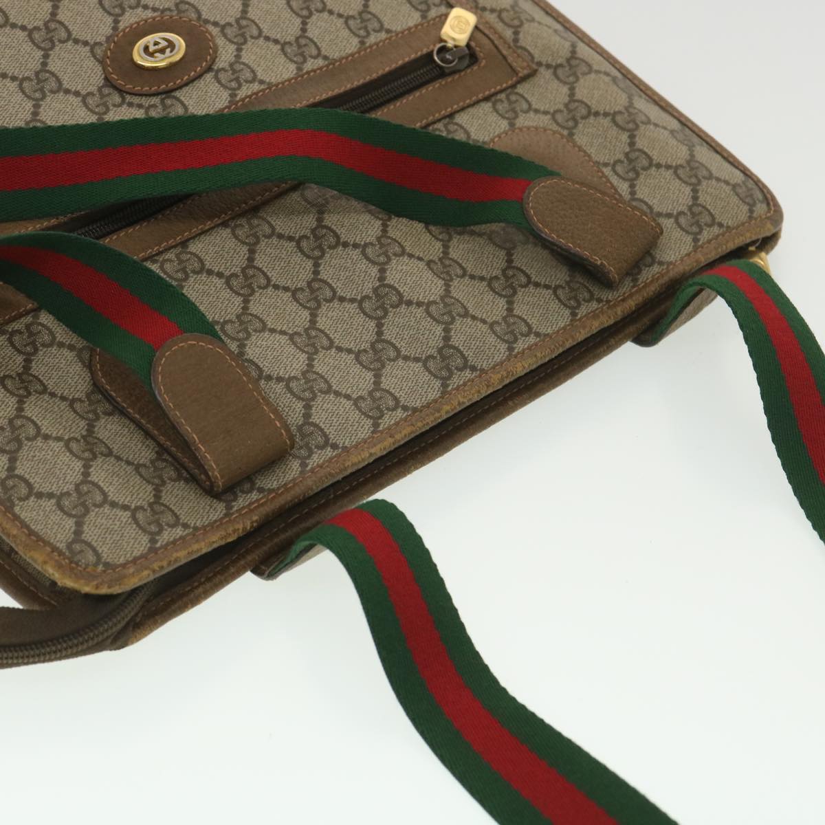 GUCCI GG Canvas Web Sherry Line Tote Bag PVC Leather Beige 89.02.092 bs4214