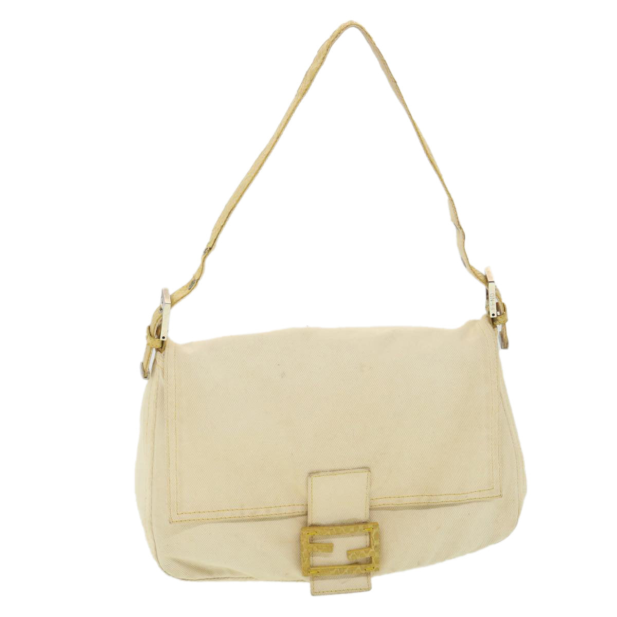 FENDI Mamma Baguette Shoulder Bag Canvas Beige 2305.26325.008 bs4424