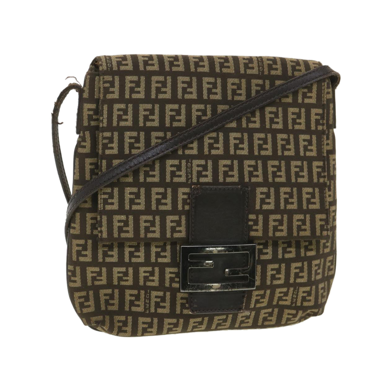 FENDI Zucchino Canvas Shoulder Bag Brown bs4562