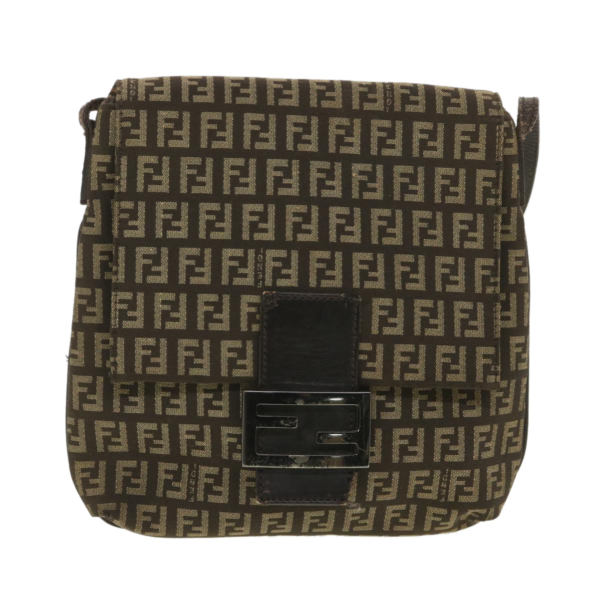 FENDI Zucchino Canvas Shoulder Bag Brown bs4562