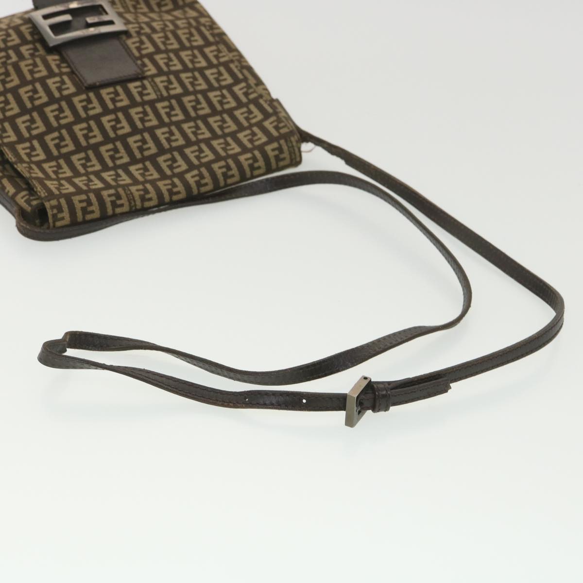 FENDI Zucchino Canvas Shoulder Bag Brown bs4562