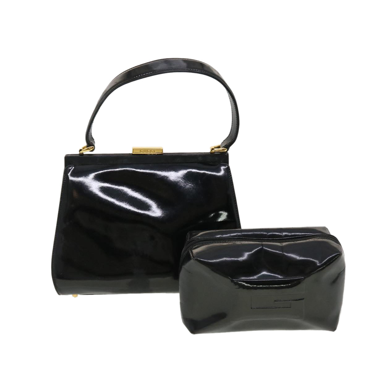 GUCCI Pouch Hand Bag Patent 2Set Black bs4845