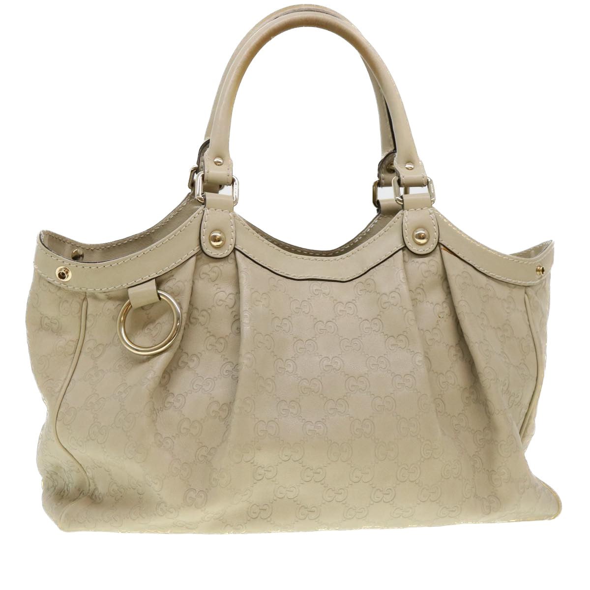 GUCCI Gucci Shima GG Tote Bag Leather Beige 211944 bs4876