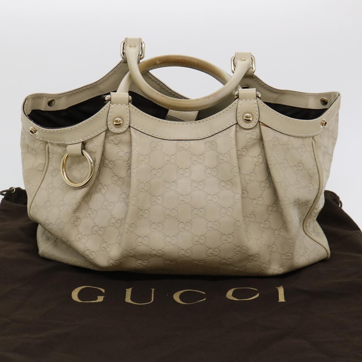 GUCCI Gucci Shima GG Tote Bag Leather Beige 211944 bs4876