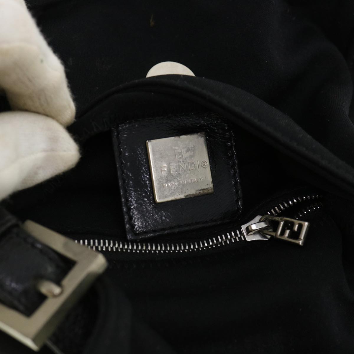 FENDI Mamma Baguette Shoulder Bag Nylon Black bs4896