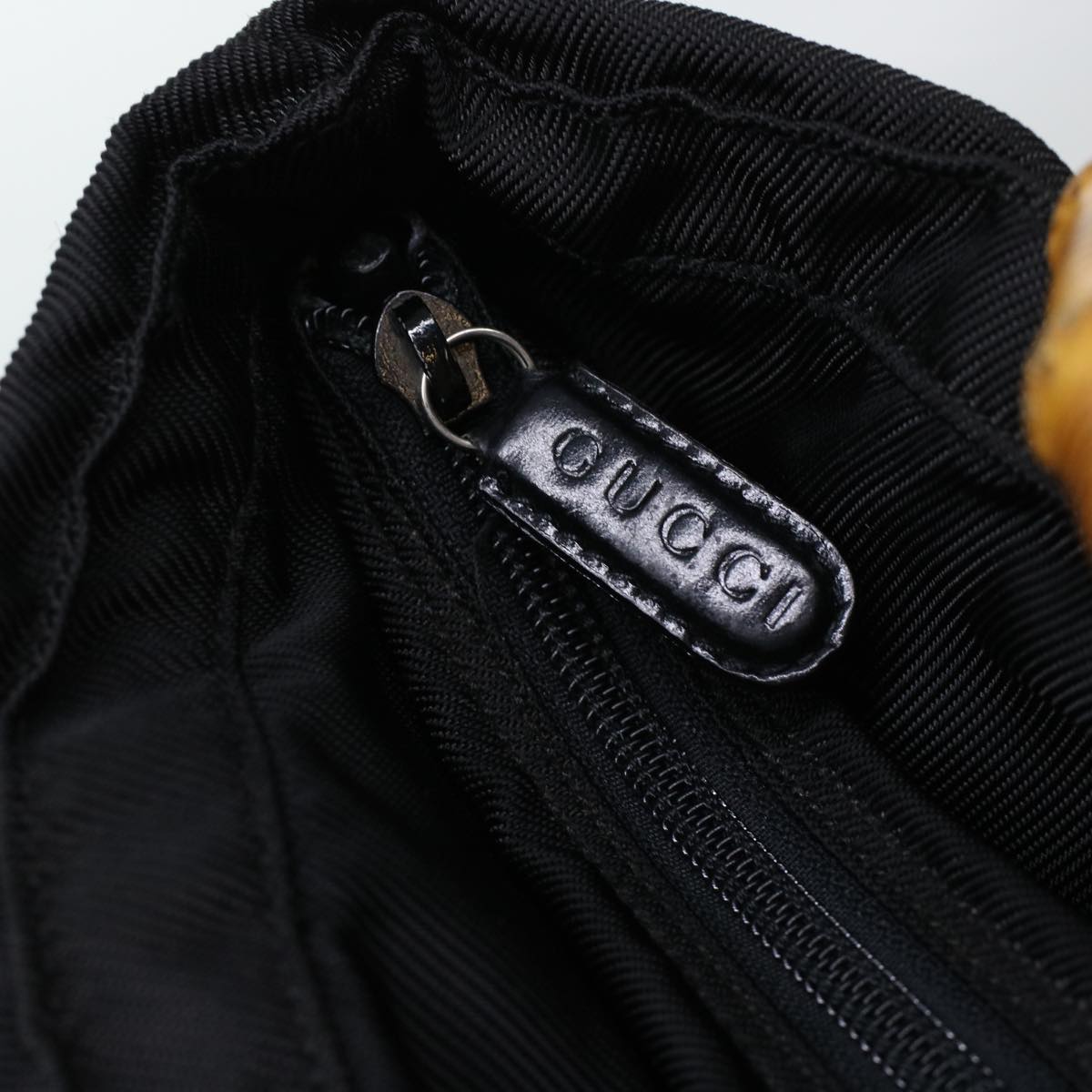 GUCCI Bamboo Hand Bag Nylon Black bs5044