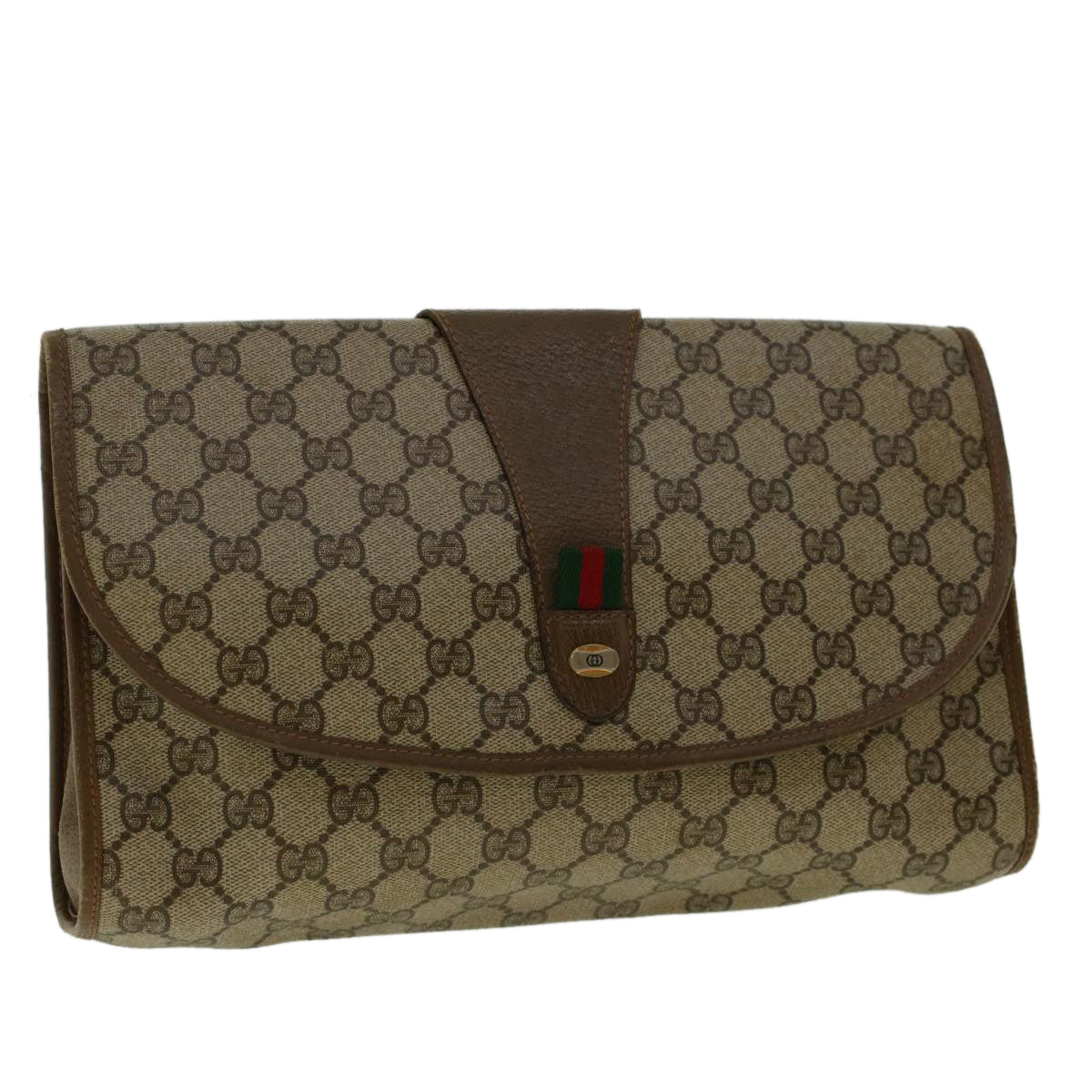 GUCCI GG Canvas Web Sherry Line Clutch Bag Beige Red Green 8901031 bs5120