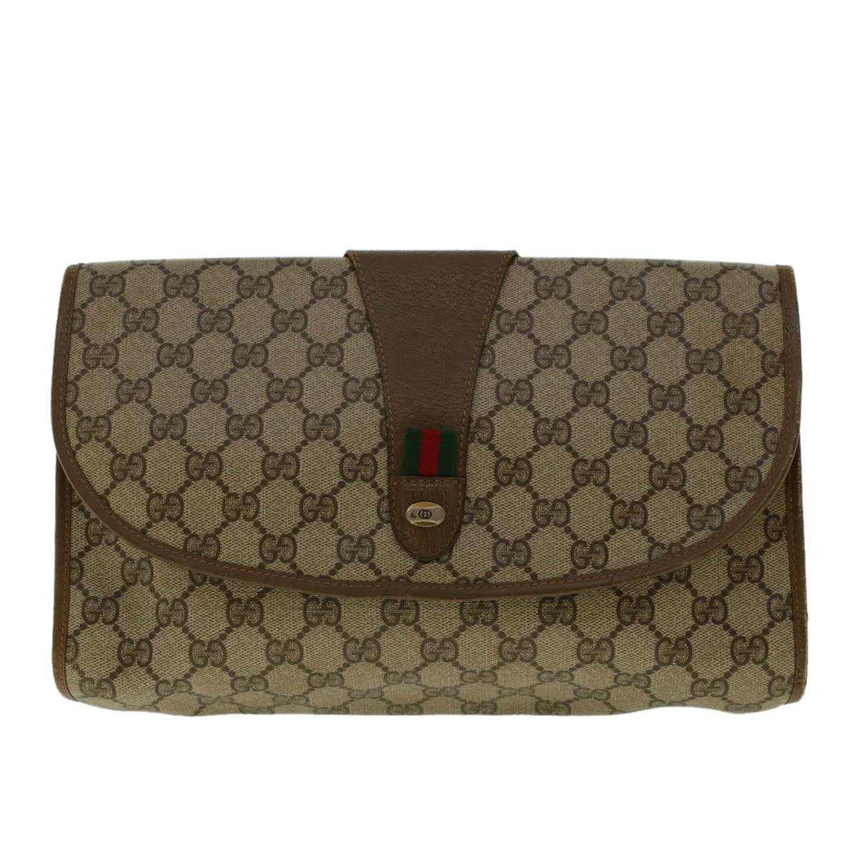 GUCCI GG Canvas Web Sherry Line Clutch Bag Beige Red Green 8901031 bs5120