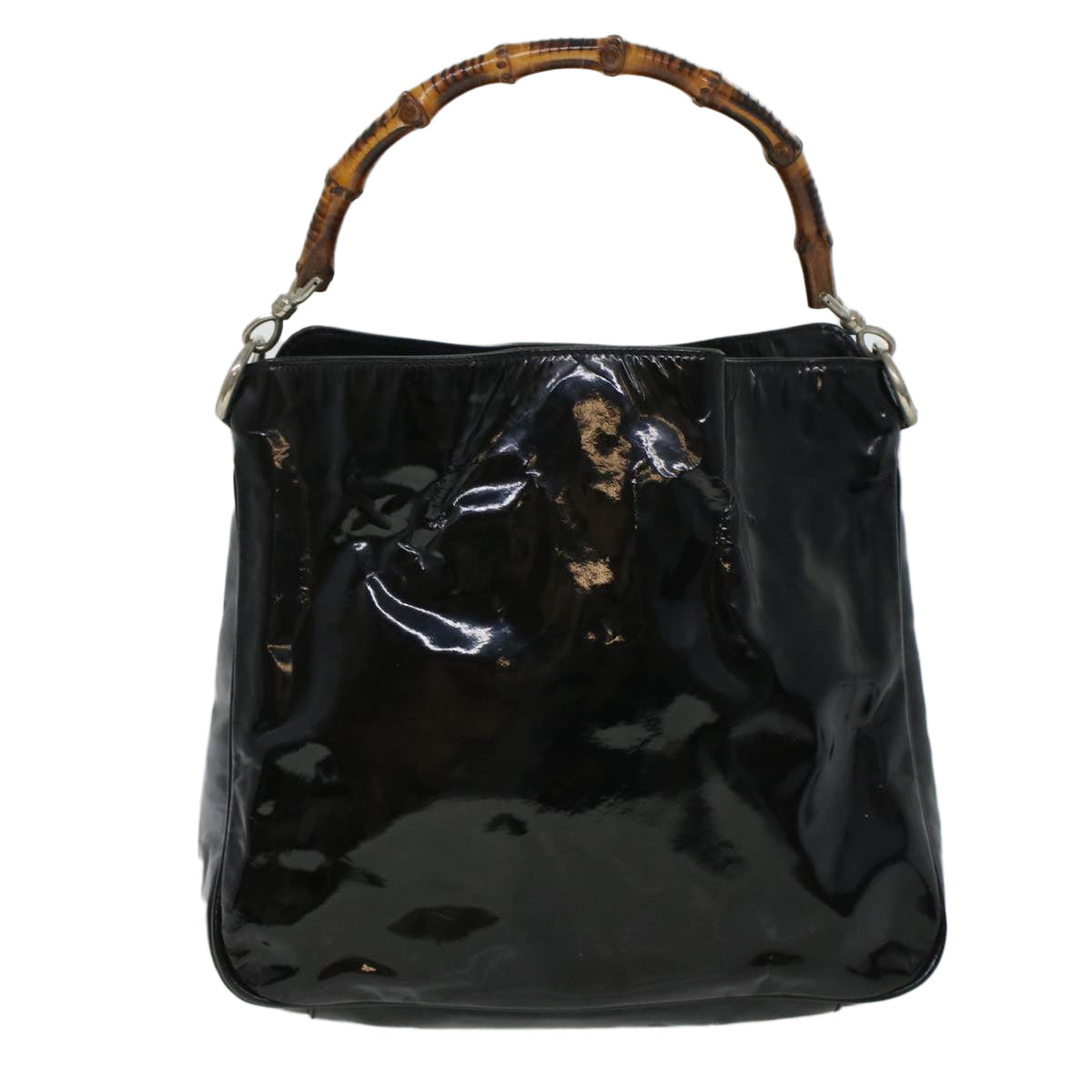 GUCCI GG Canvas Bamboo Shoulder Bag Patent leather 4Set Black Beige bs5393