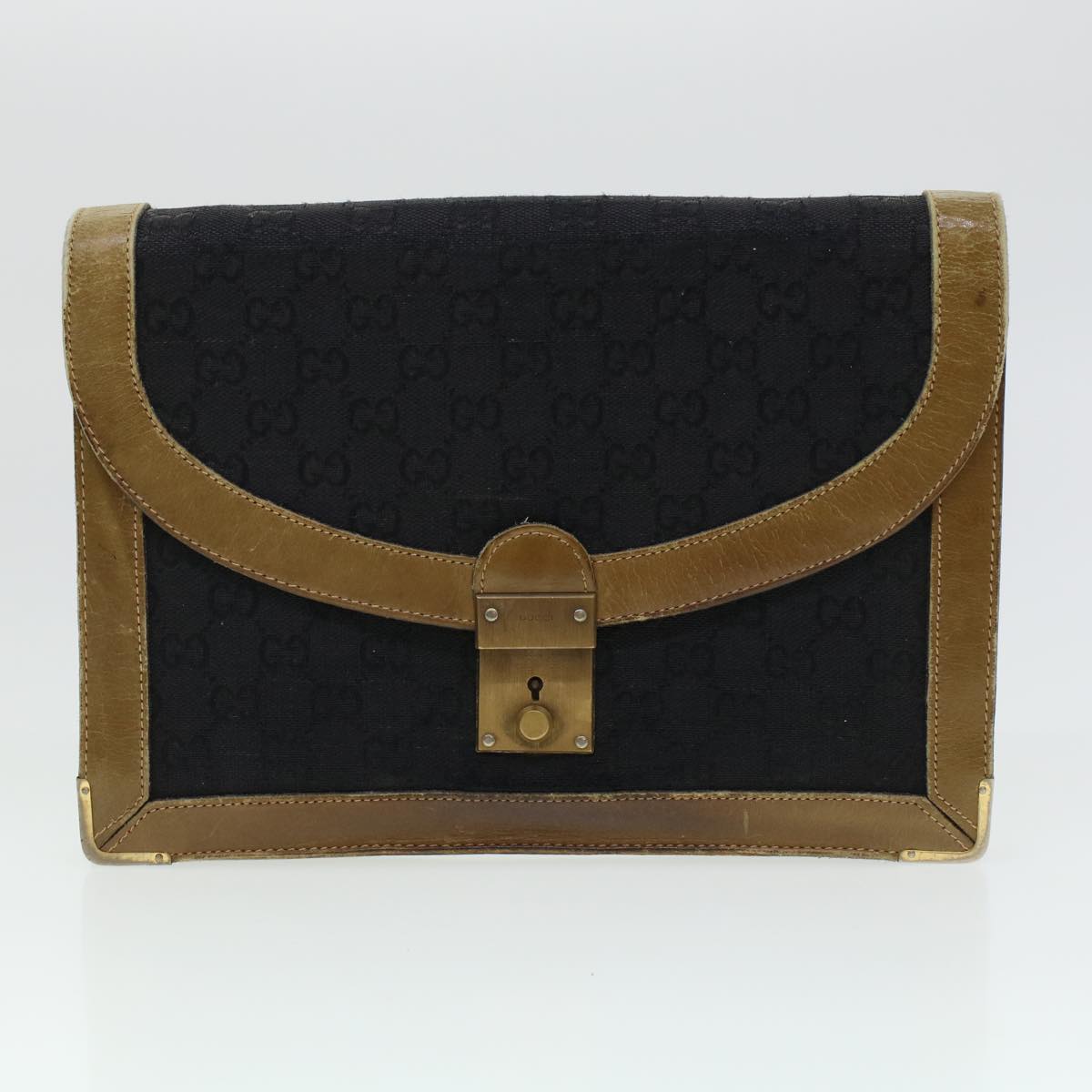 GUCCI GG Canvas Bamboo Shoulder Bag Patent leather 4Set Black Beige bs5393
