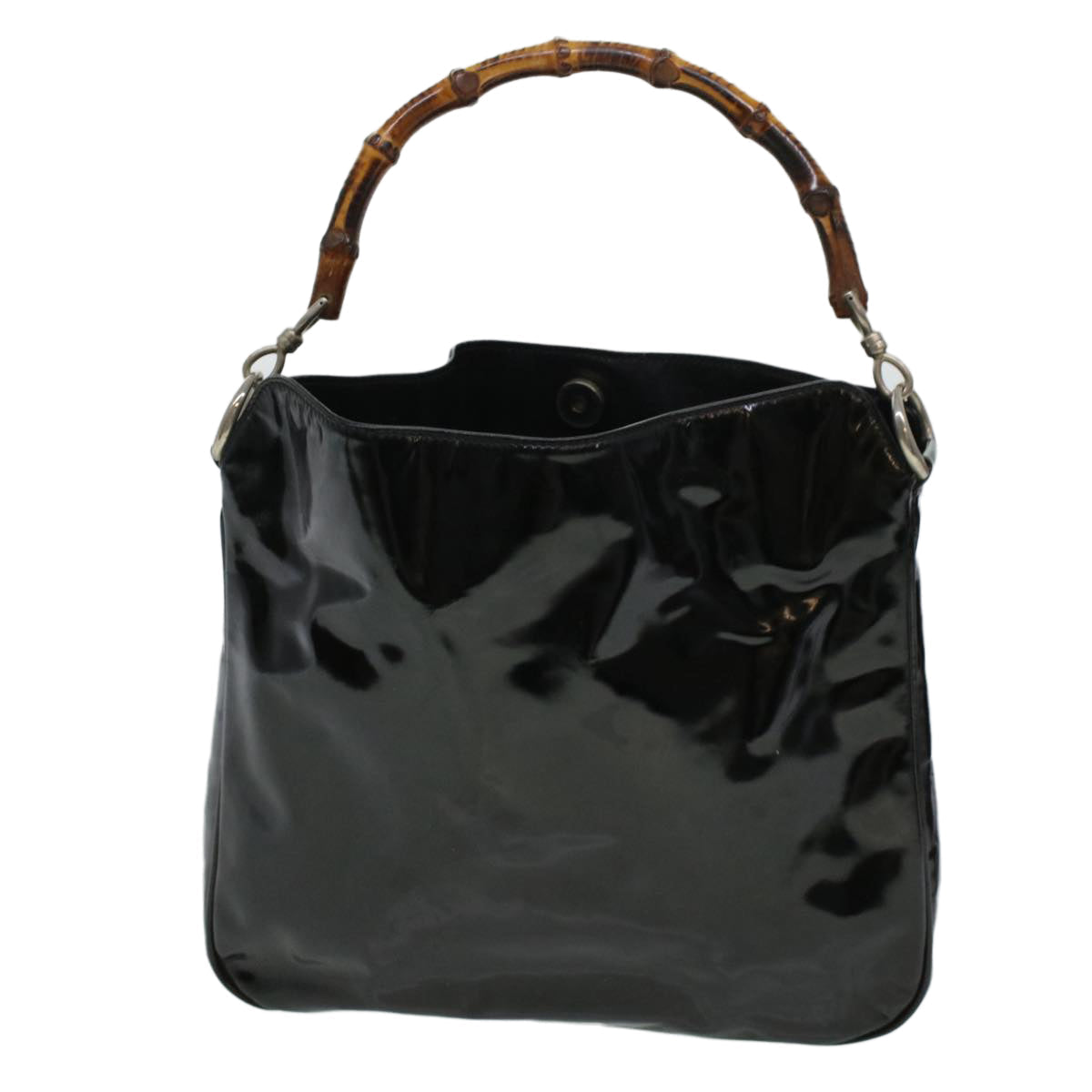 GUCCI GG Canvas Bamboo Shoulder Bag Patent leather 4Set Black Beige bs5393
