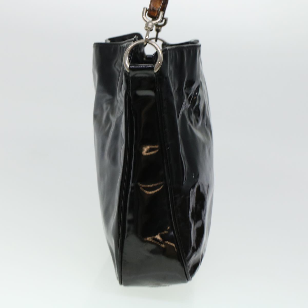 GUCCI GG Canvas Bamboo Shoulder Bag Patent leather 4Set Black Beige bs5393