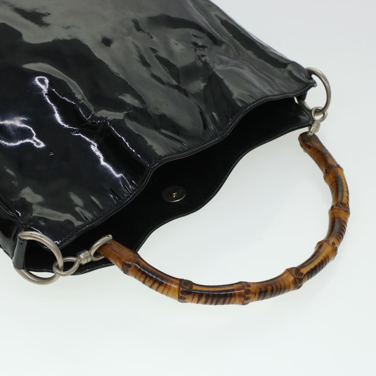 GUCCI GG Canvas Bamboo Shoulder Bag Patent leather 4Set Black Beige bs5393