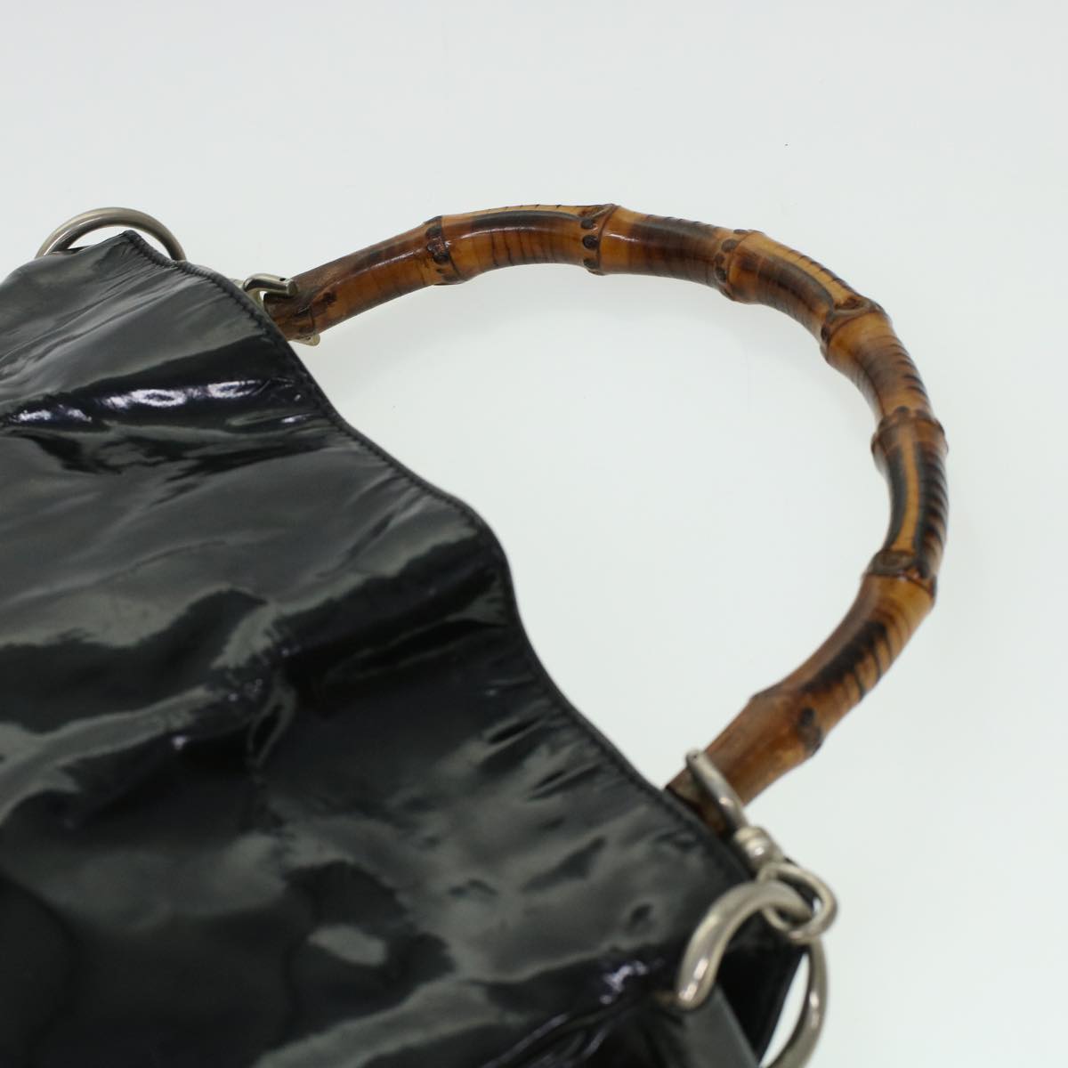 GUCCI GG Canvas Bamboo Shoulder Bag Patent leather 4Set Black Beige bs5393