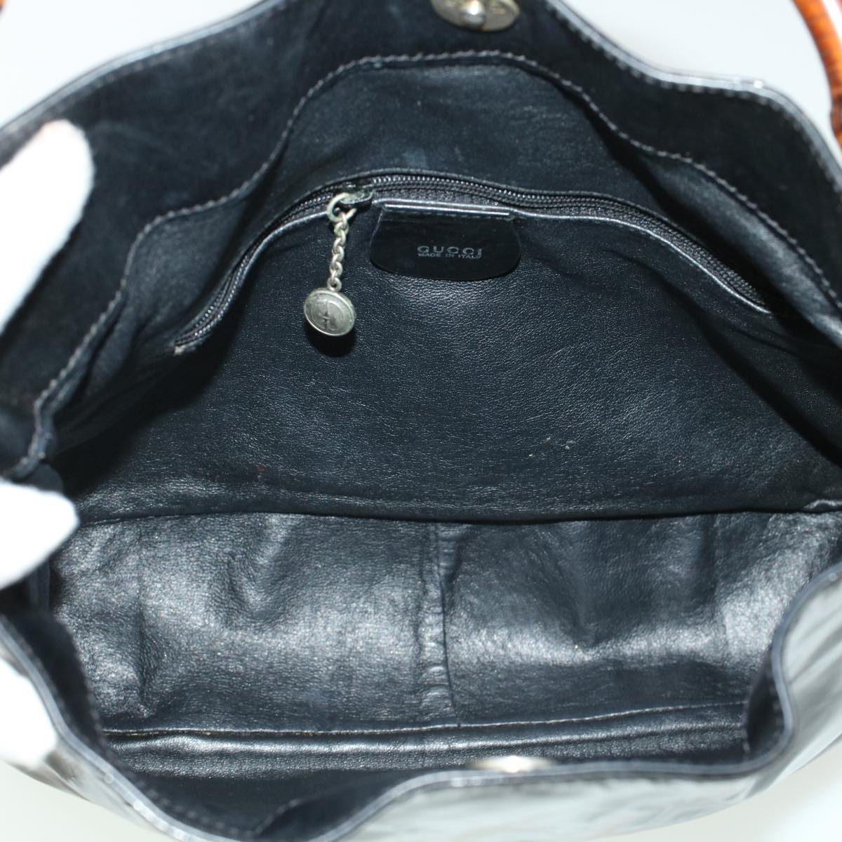 GUCCI GG Canvas Bamboo Shoulder Bag Patent leather 4Set Black Beige bs5393