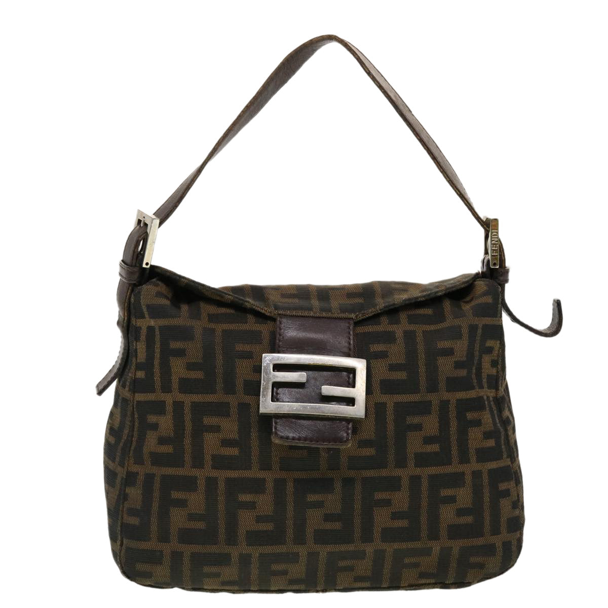 FENDI Zucca Canvas Mamma Baguette Shoulder Bag Black Brown bs5426