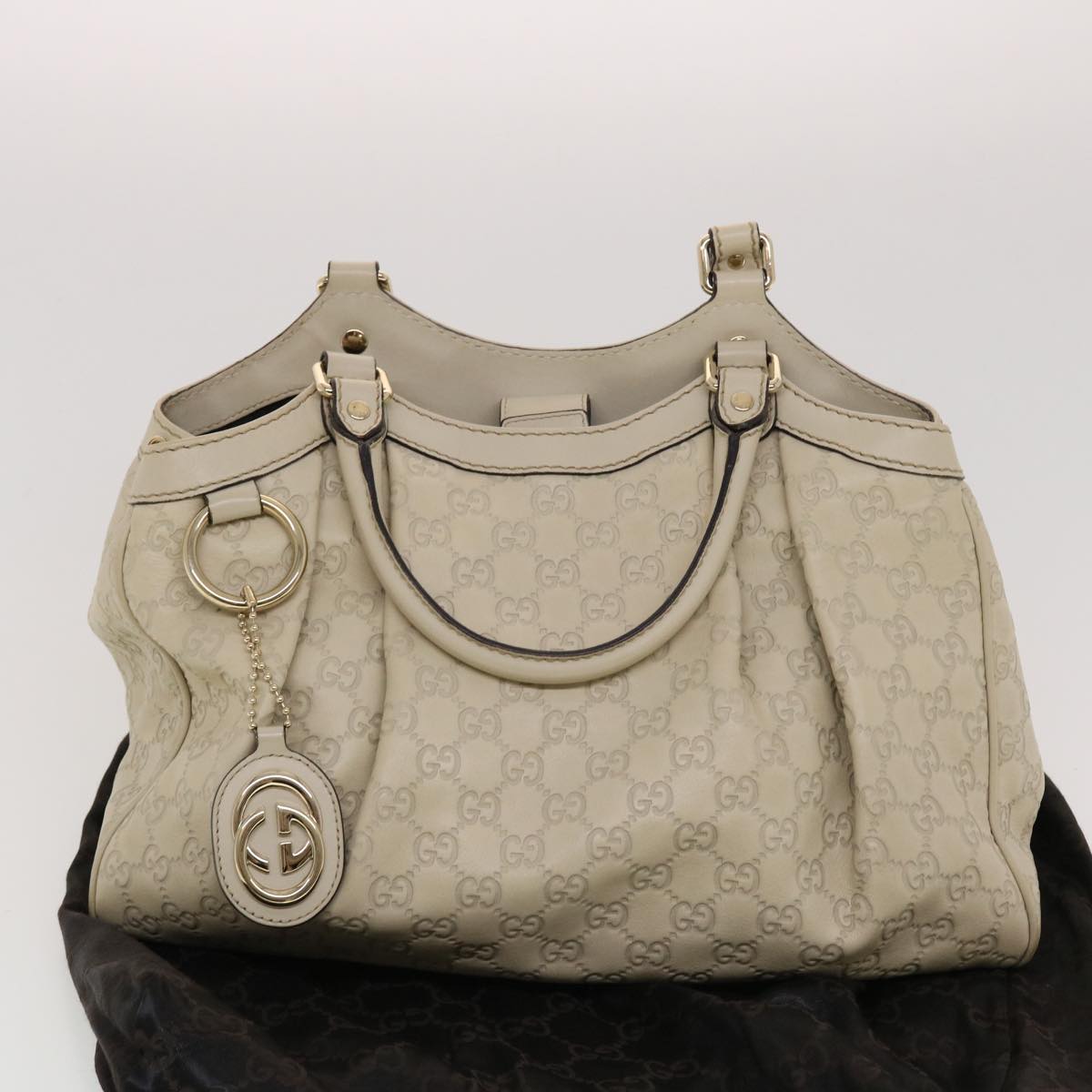 GUCCI Guccissima Hand Bag Leather White 211944 bs5554