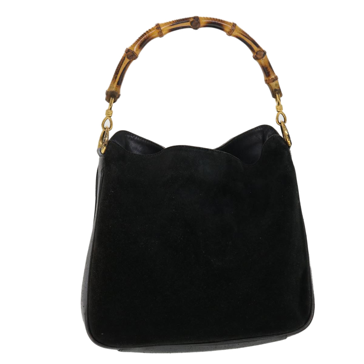 GUCCI Bamboo Shoulder Bag Suede Black Brown bs5760