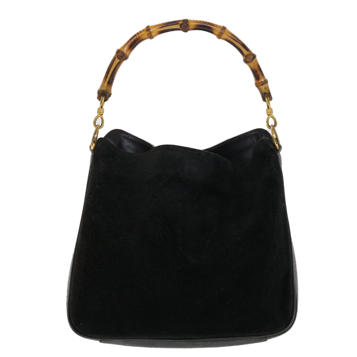 GUCCI Bamboo Shoulder Bag Suede Black Brown bs5760