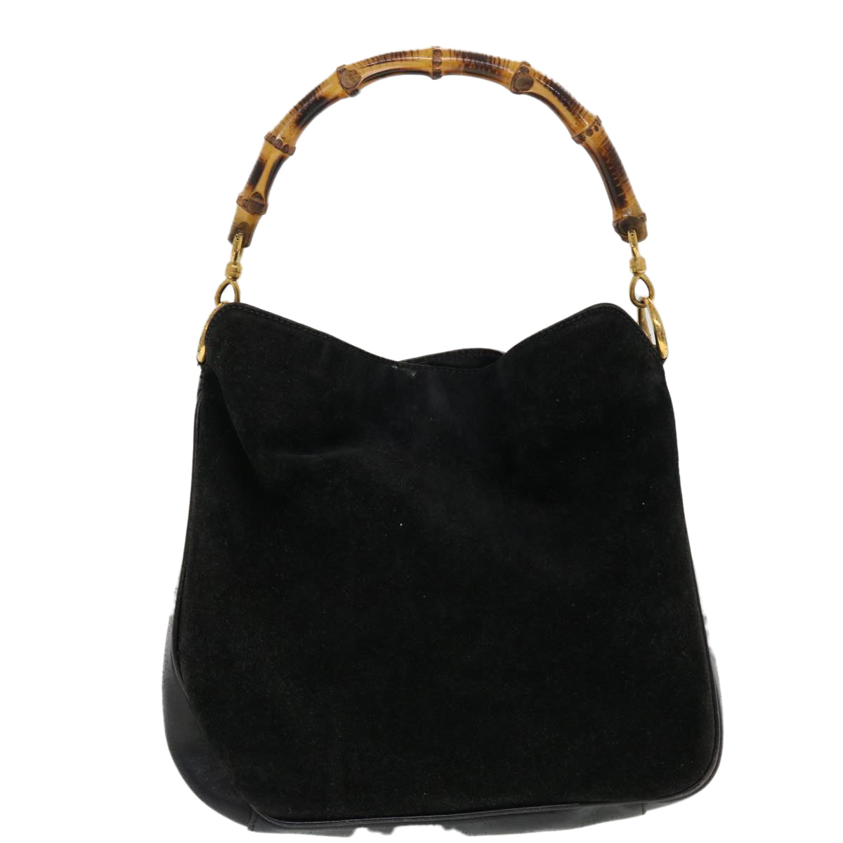 GUCCI Bamboo Shoulder Bag Suede Black Brown bs5760