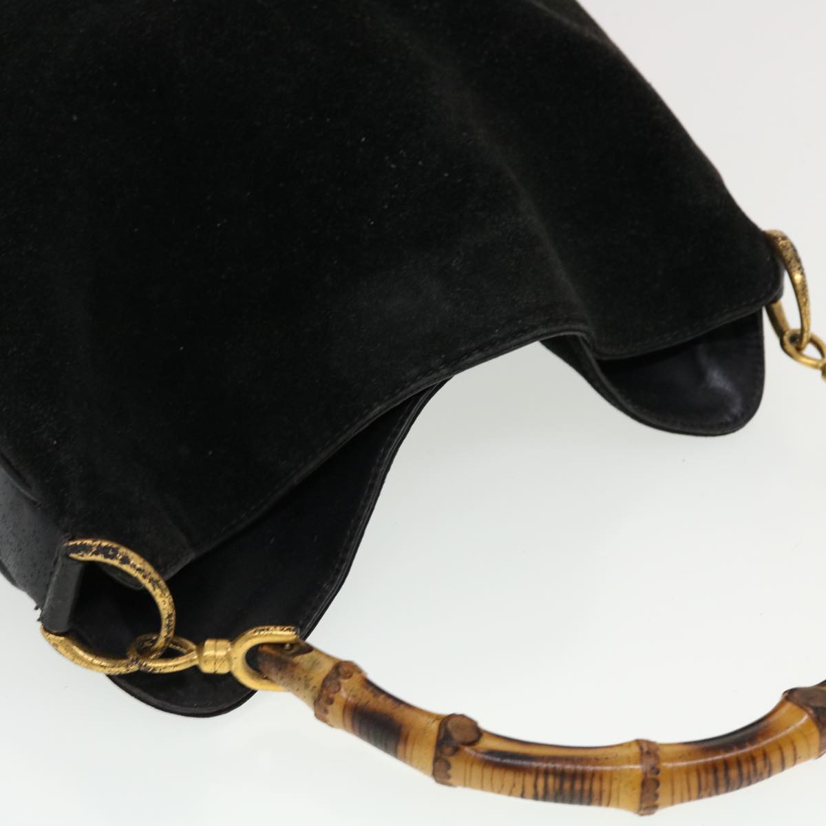 GUCCI Bamboo Shoulder Bag Suede Black Brown bs5760