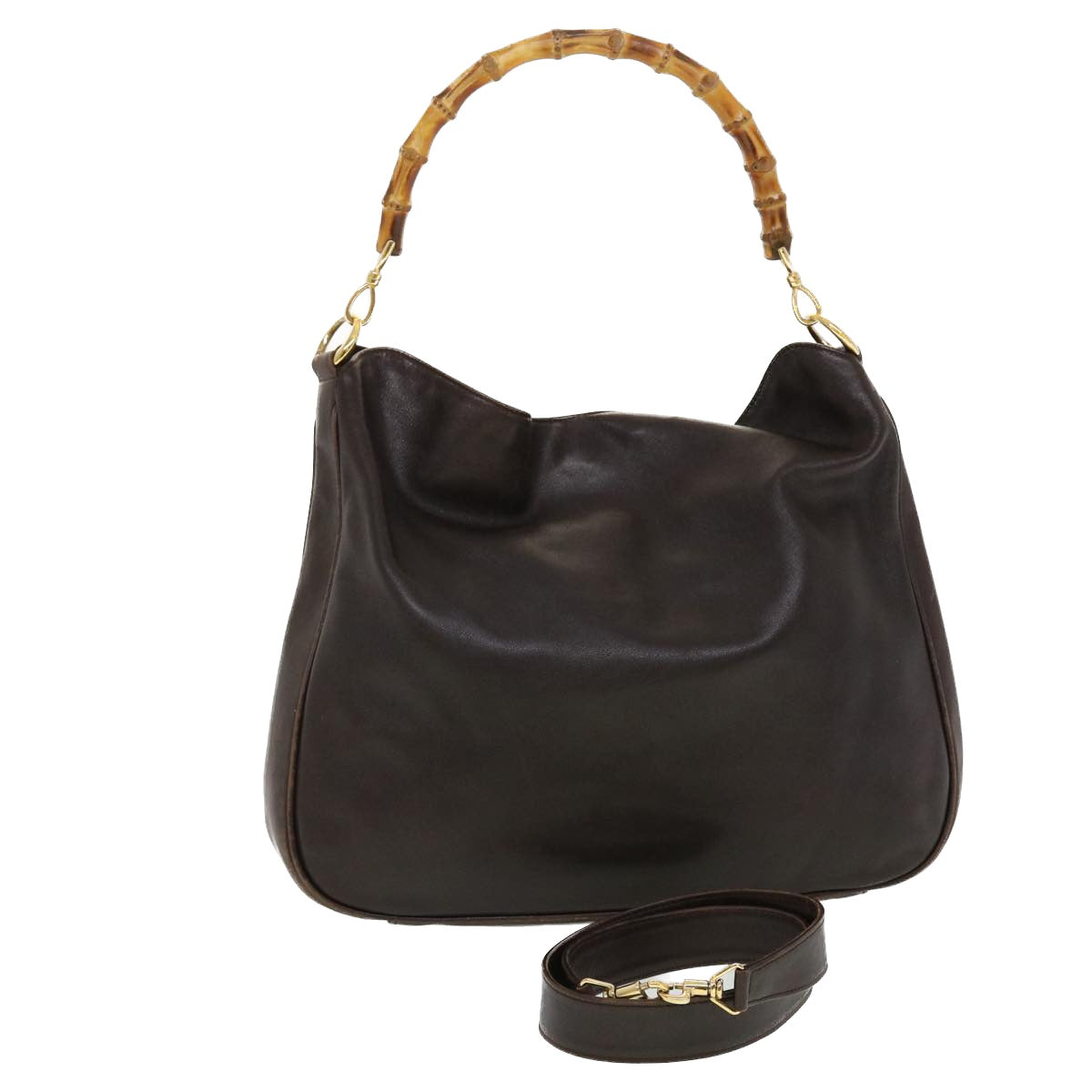 GUCCI Bamboo Hand Bag Leather 2way Black 001.2852.1577.0 bs5868