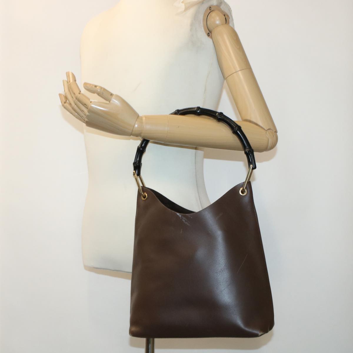 GUCCI Bamboo Shoulder Bag Leather Dark Brown bs5983