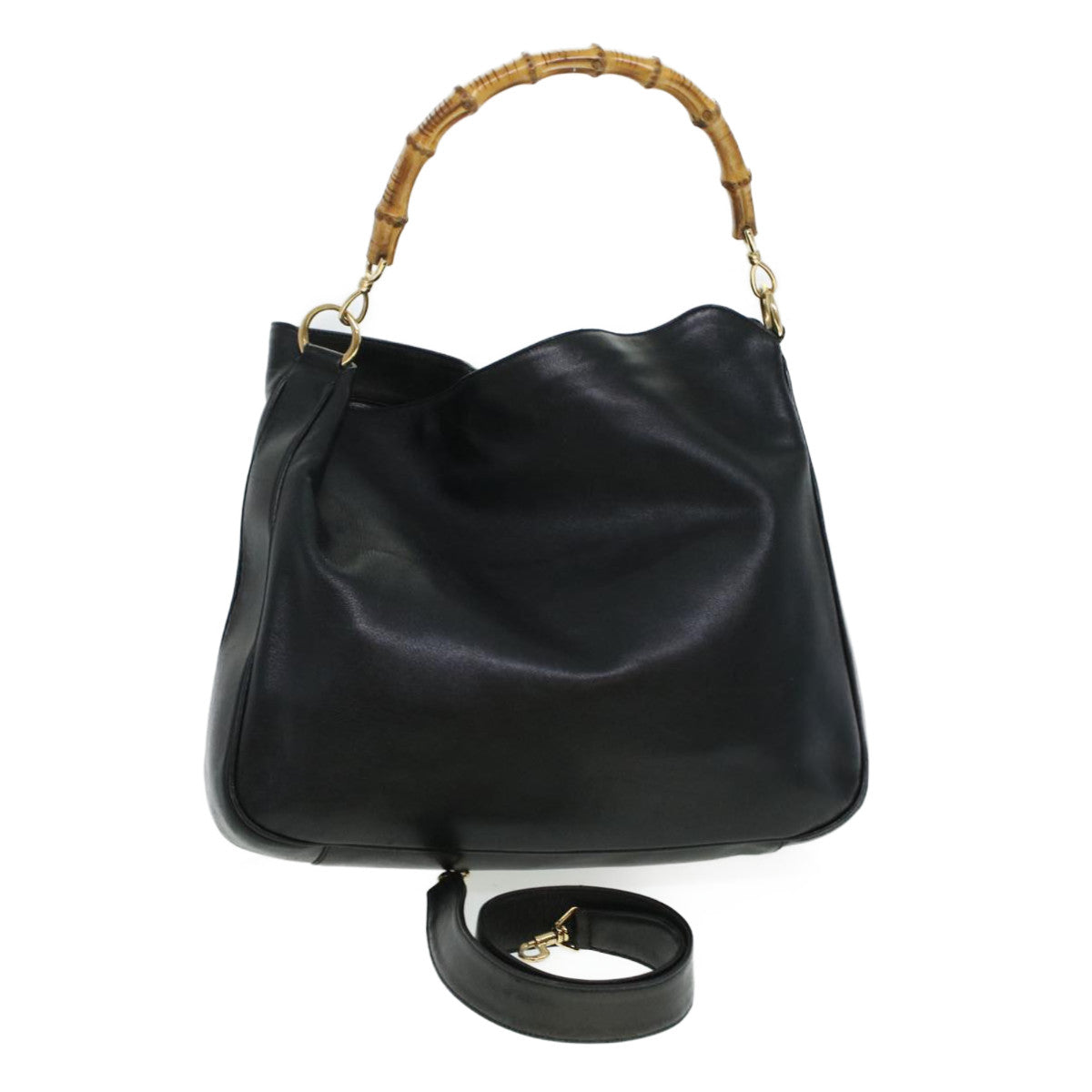 GUCCI Bamboo Shoulder Bag Leather 2way Black bs6163