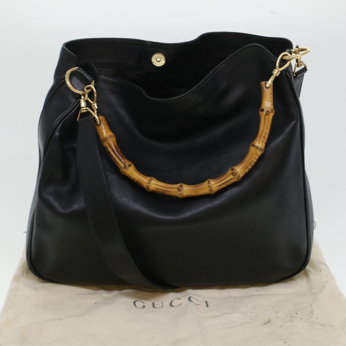 GUCCI Bamboo Shoulder Bag Leather 2way Black bs6163