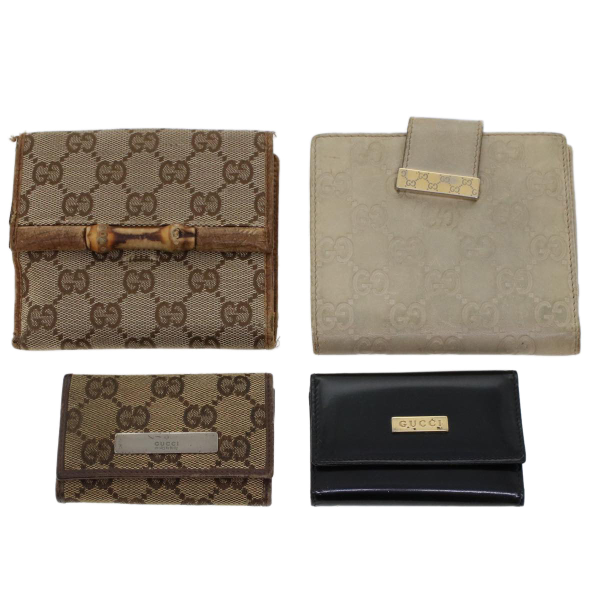 GUCCI GG Canvas Wallet Canvas Leather 4Set Beige Black bs6169