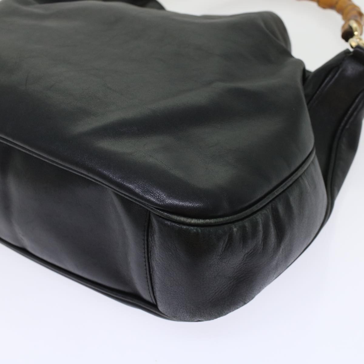 GUCCI Bamboo Hand Bag Leather 2way Black bs6247